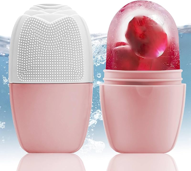 Zermet 1 XHJRI Ice Cube Roller Massager for Face, Eyes and Neck Naturally Conditioning and Skin Care,De-Puff Eye Bags,Reduce Migraine Pain,Reusable Massage Silicone Ice Mold (Pink)
