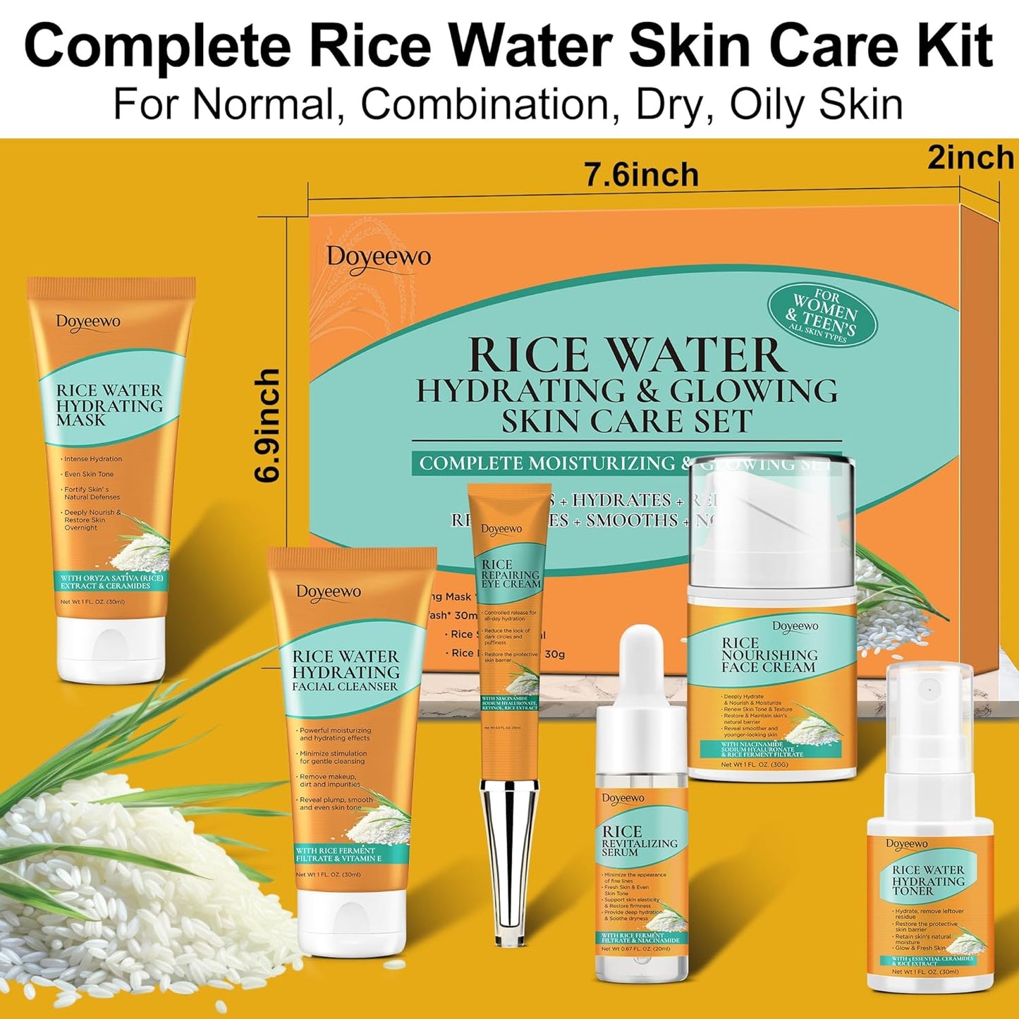 Zermet 1 Skin Care Set,Women Teen Glass Skincare Rice Water Hydrate Glow Repair Anti-Aging Facial Routine Kit Gift Set for Womens Mom Wife Teenager Girl Birthday Trendy Stuff Christmas Gifts Stocking Stuffers
