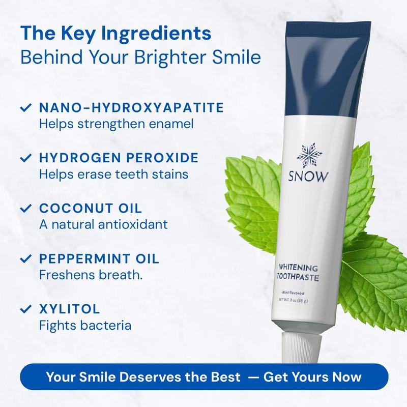 SNOW Teeth Whitening Nano-Hydroxyapatite Whitening Toothpaste 4 Pack Bundle Formulated with Hydroxyapatite CoQ10 Vitamins B12 & B6 Non-GMO Enamel Safe Mint Flavor - Chamomile
