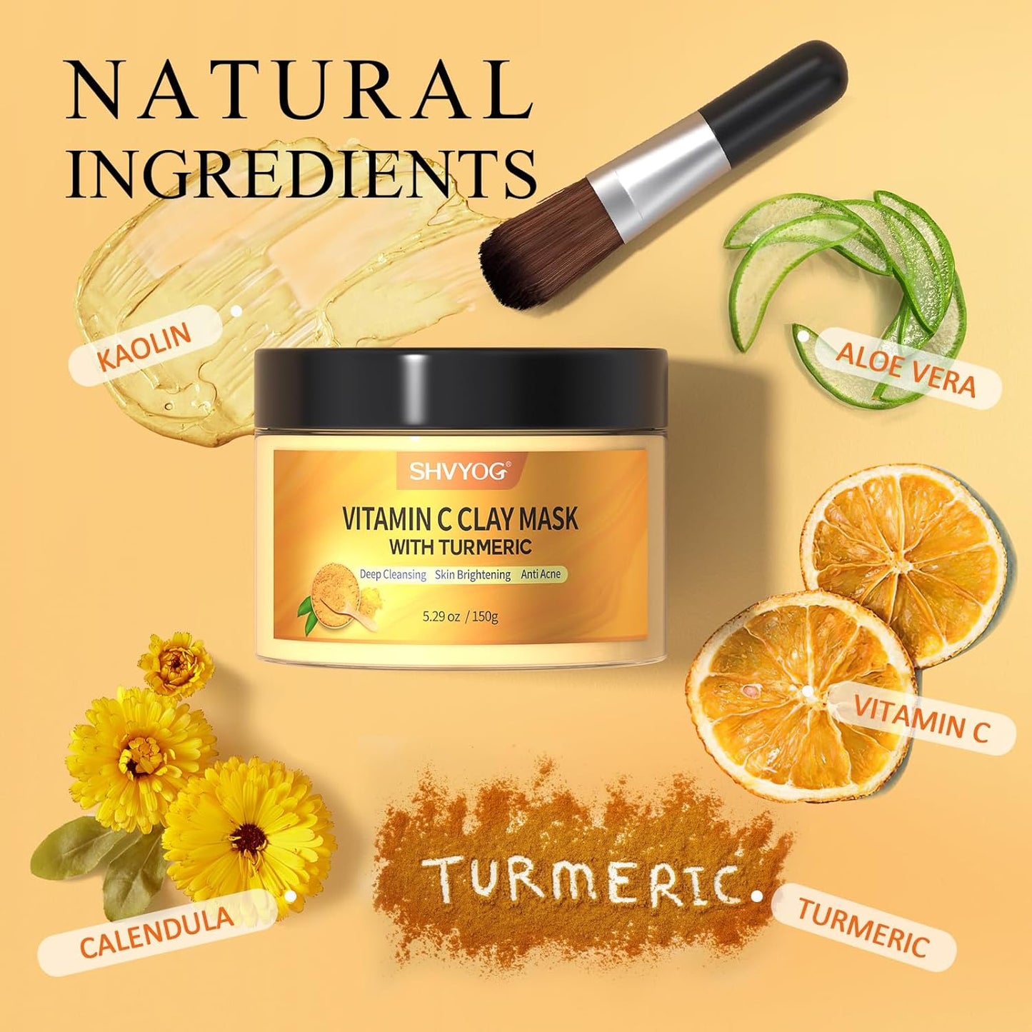 Zermet 1 Vitamin C Face Mask with Kaolin Clay and Turmeric for Dark Spots, Dull Skin, Skincare Facial Mask for Controlling Oil and Refining Pores 5.29 Oz
