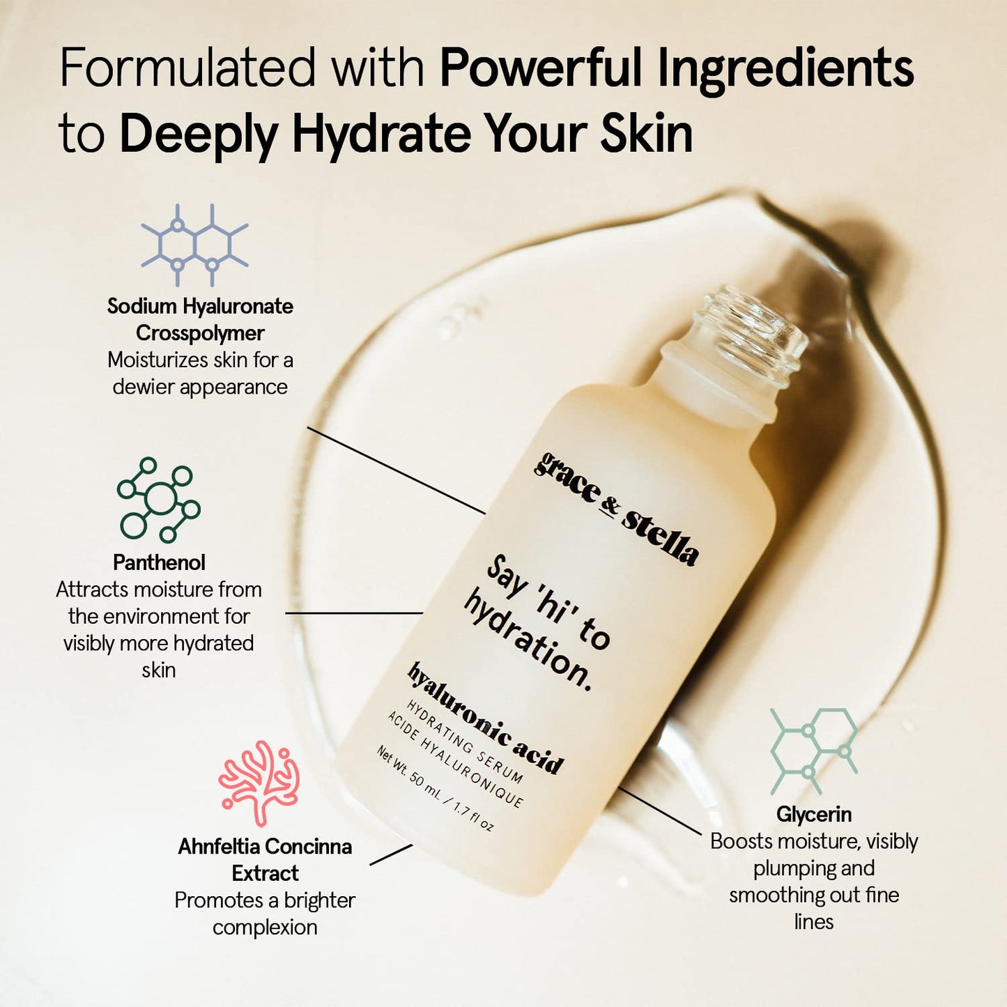 Zermet 1 grace & stella Award Winning Hyaluronic Acid Serum (50ml/1.7 fl oz) Hydrating Hyaluronic Acid Serum for Face - Acido Hialuronico for Women - Remove Fine Lines, Wrinkles, Anti Aging - Vegan Skincare