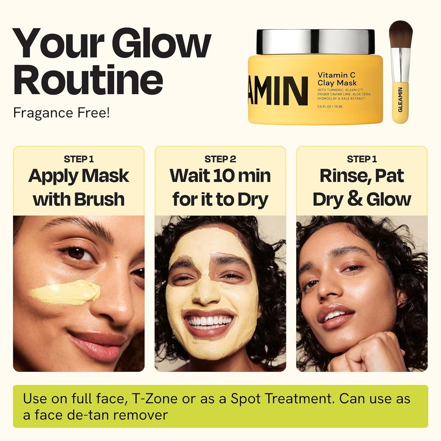 Zermet 1 Gleamin Vitamin C Clay Mask for Dark Spots, Turmeric Clay Face Mask Skin Care, Deeply Cleanses & Refines Pores, Brightens Uneven Tone and Helps Improve Post-Blemish Scarring & Texture, Up to 20 Uses