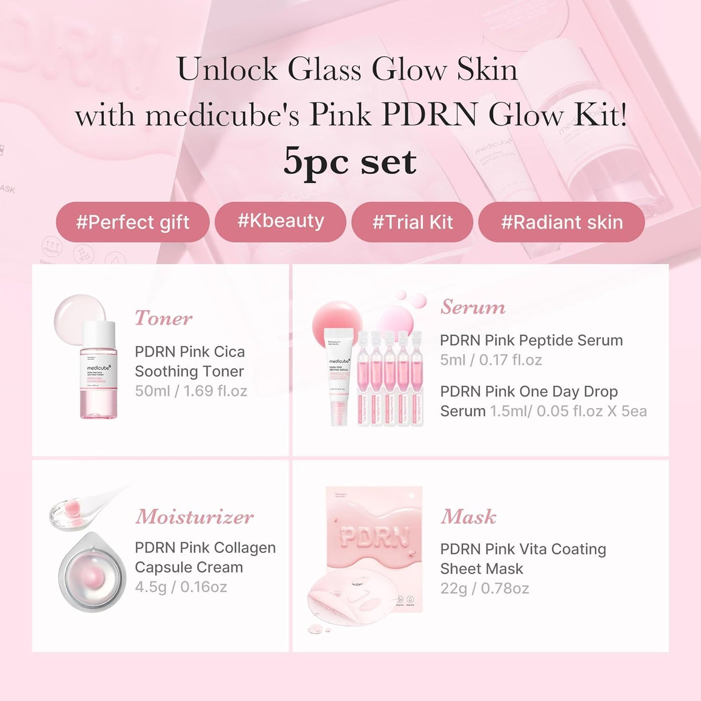 Zermet 1 medicube Salmon DNA Zermet 1 Trial Kit | Glass Glow Mini Skincare Set with Toner, Serum & Sheet Mask for Hydrating, Firming, Moisturizing |Gift & Travel Essentials for Women & Girls | Korean Skincare