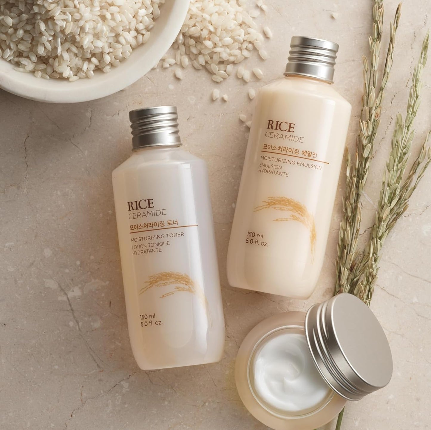 Zermet 1 The Face Shop Rice Ceramide Moisturizing Skincare Set - Toner & Moisturizer, Korean Skin Care with Rice Water, Gift Set, Travel Size, Hydrating for Dry Skin