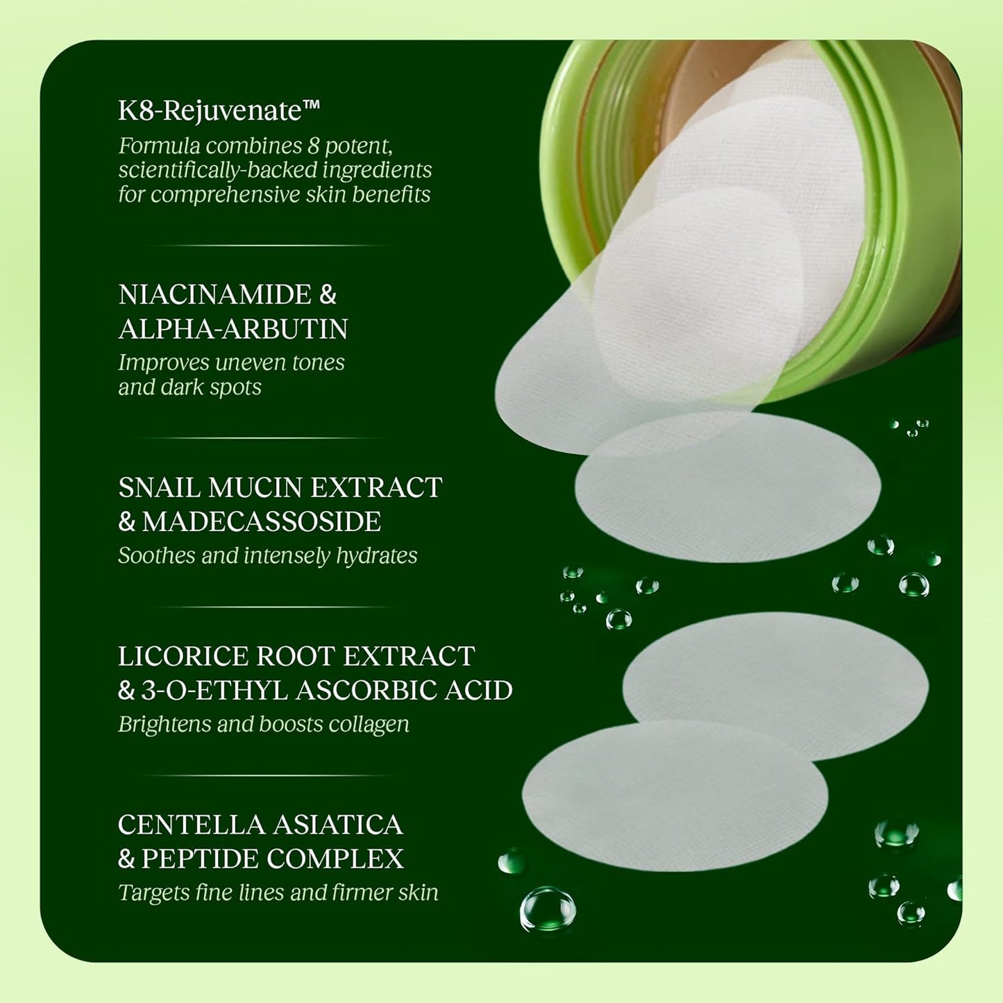 Zermet 1 Toning Polish Pads - Korean Skincare for Dark Spots, Wrinkles & Dull Skin - Hydrating Facial Treatment with Snail Mucin, Niacinamide, Peptides & Centella - 100 Count