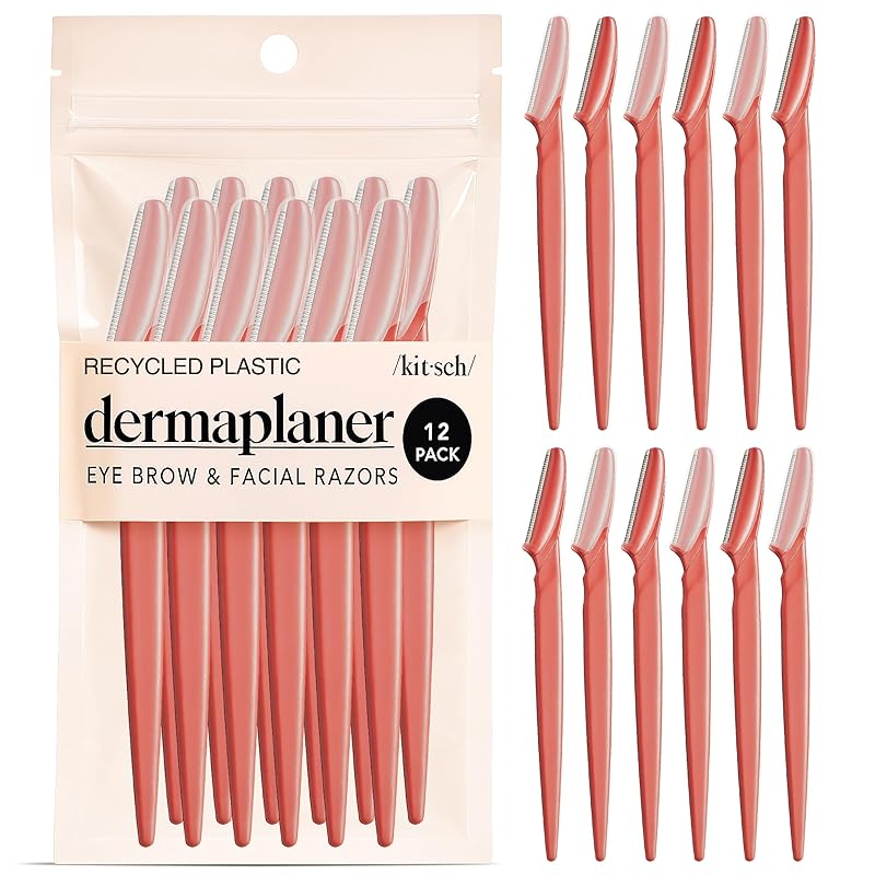 Zermet 1 Kitsch Dermaplane Razor for Women Face - Face Razors for Women and Men - Eyebrow Trimmer, Shaver, Recycled Plastic Dermaplaning and Skin Care Tool - Terracotta, 12 pcs