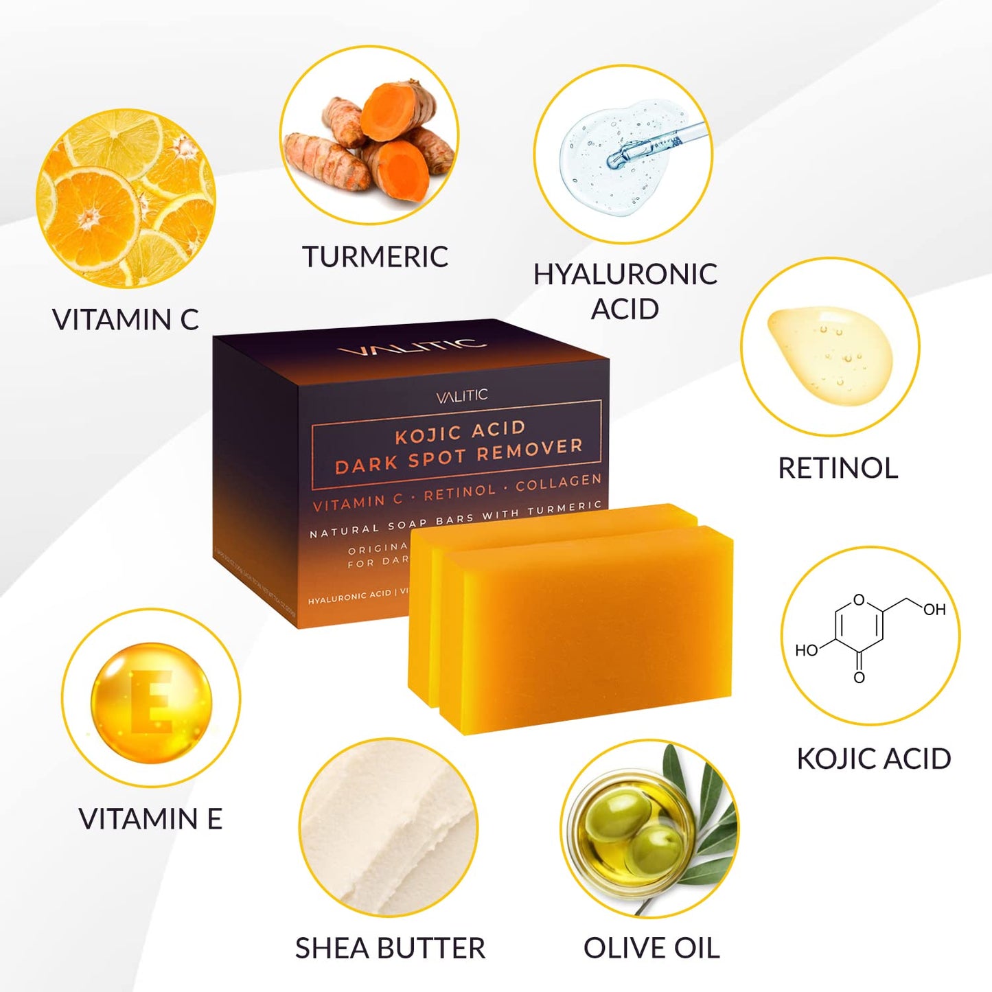 Zermet 1 Zermet 1 Kojic Acid Dark Spot Remover Soap Bars with Vitamin C, Retinol, Collagen, Turmeric - Original Japanese Complex Infused with Hyaluronic Acid, Vitamin E, Shea Butter, Castile Olive Oil (2 Pack)