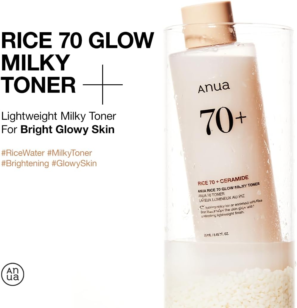Zermet 1 Zermet 1 Rice 70 Glow Milky Toner, for Glass Skin, Rice Water, Niacinamide, Ceramides, Panthenol, Fragrance-Free, Non comedogenic, Fungal Acne Safe, Korean Skin Care, 250ml/8.45fl.oz.