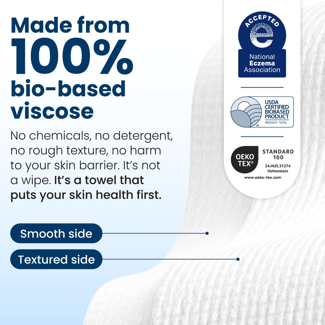 Zermet 1 Clean Skin Club Clean Towels XL™, 100% USDA Biobased Face Towel, Disposable Face Towelette, Eczema Association Accepted, Makeup Remover Dry Wipes, Ultra Soft, 50 Ct, 1 Pack