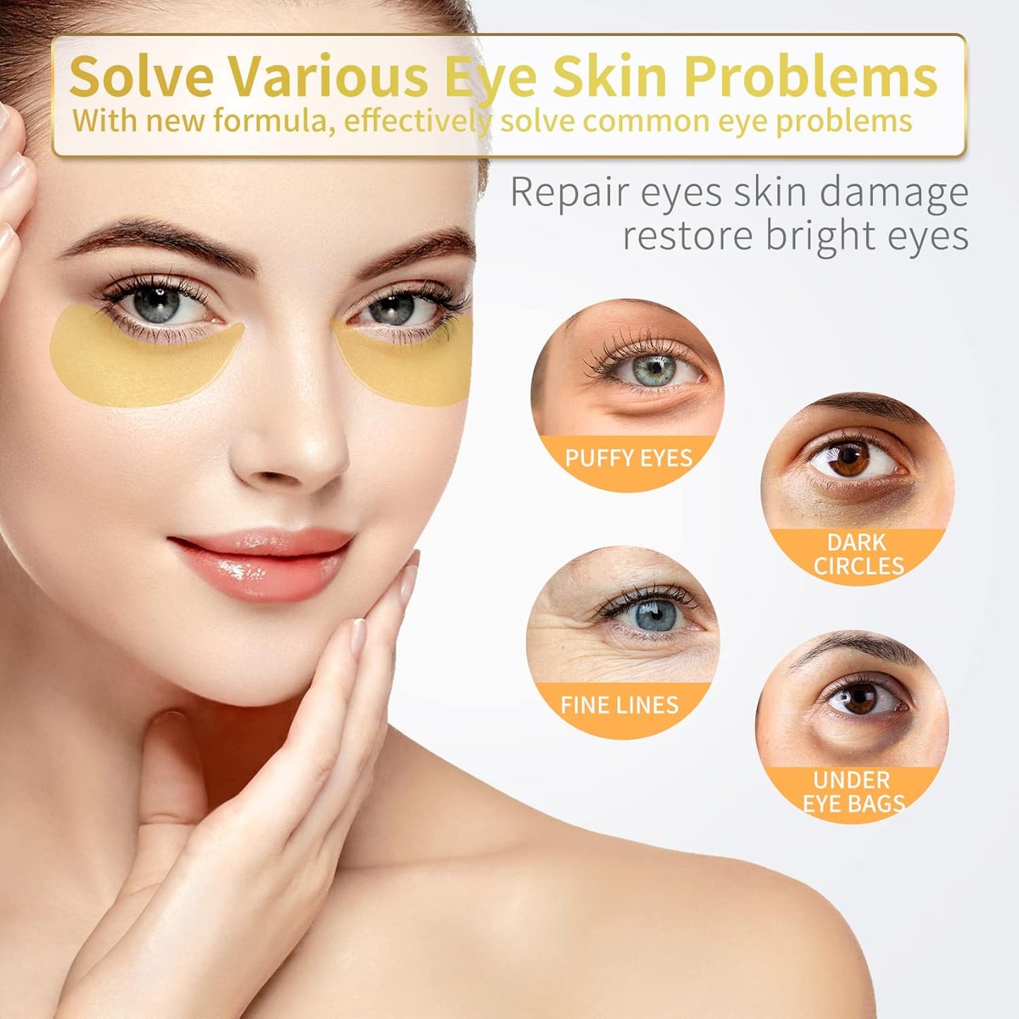 Zermet 1 24K Gold Under Eye Patches - 60 Pack for Puffy Eyes, Dark Circles, Bags & Wrinkles with Collagen & Hyaluronic Acid