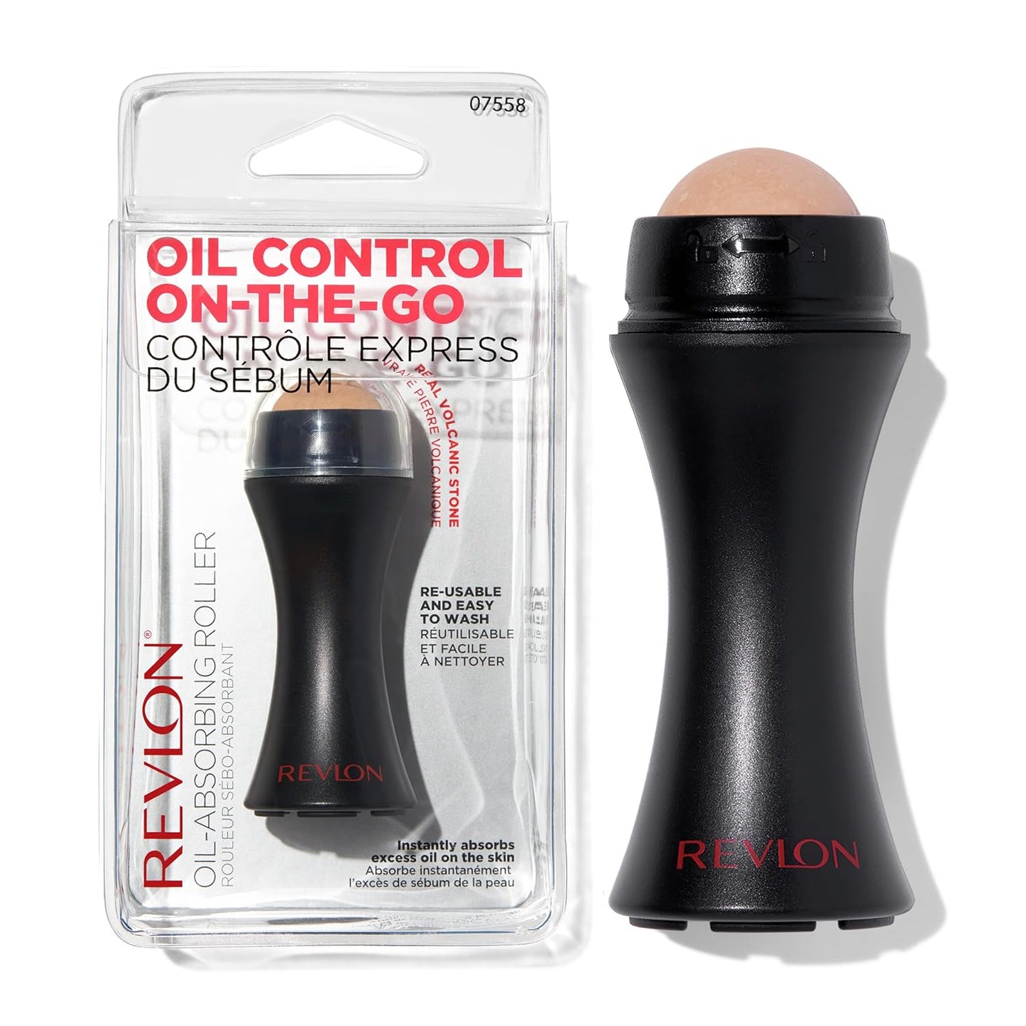 Zermet 1 Revlon Face Roller, Oily Skin Control for Makeup, Oil Absorbing, Volcanic Reusable Facial Skincare Tool for At-Home or On-the-Go Mini Massage, 1 Count