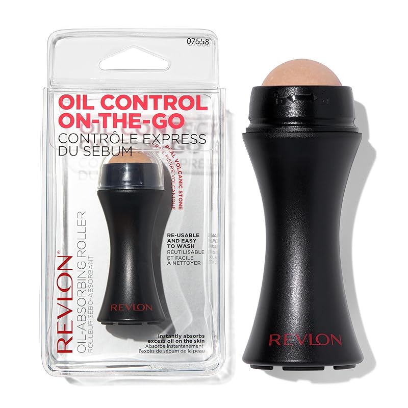 Zermet 1 Revlon Face Roller, Oily Skin Control for Makeup, Oil Absorbing, Volcanic Reusable Facial Skincare Tool for At-Home or On-the-Go Mini Massage, 1 Count