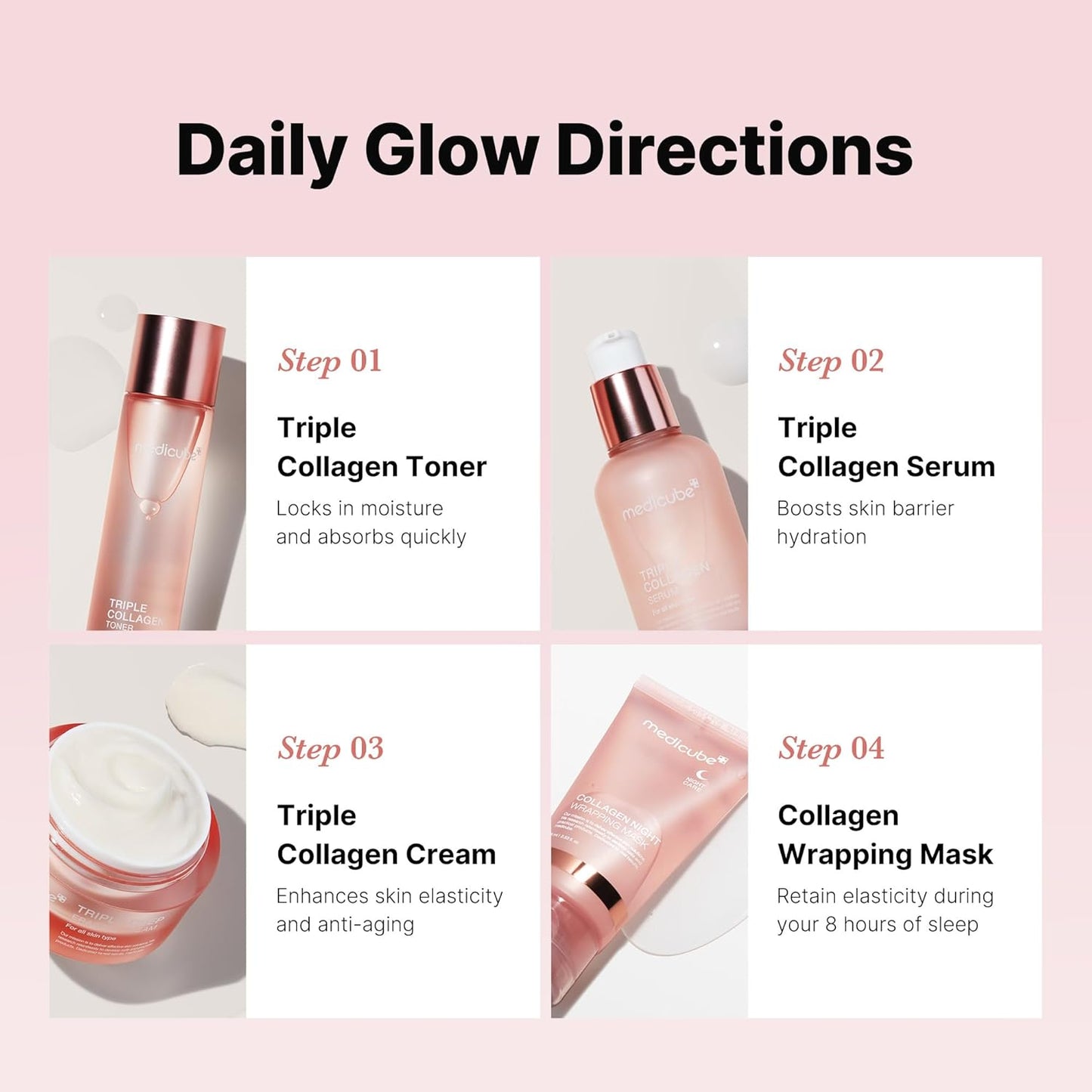 Zermet 1 medicube Glass Skin Collagen Trial Kit | Korean Skincare Set and Kit | Gifts for women | 4-Step Skincare Set for glowy skin | Travel Size