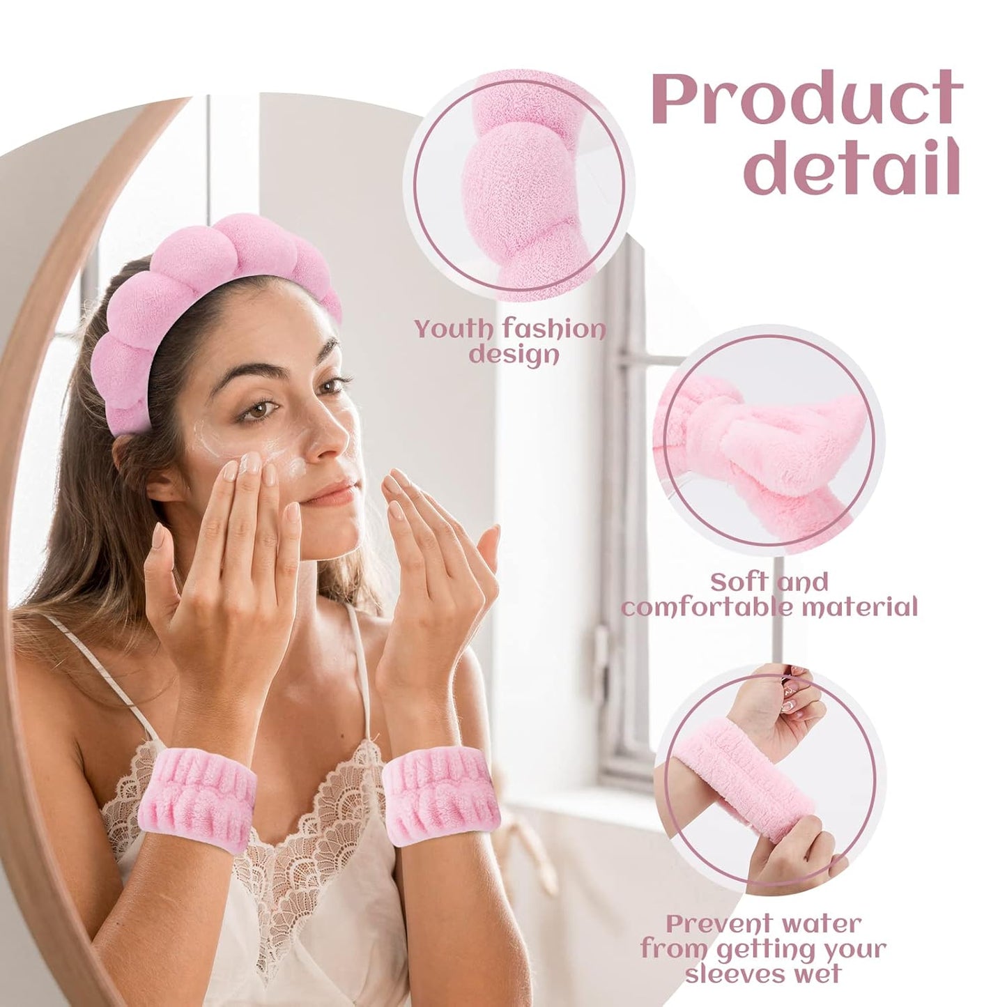 Zermet 1 Puffy Spa Headband & Skincare Headbands for Women Makeup,Terry Cloth Towel Head Band for Skin Care,Sponge Make Up Hair Band for Girls,Face Wash Wristband Scrunchies Set 4 Pcs
