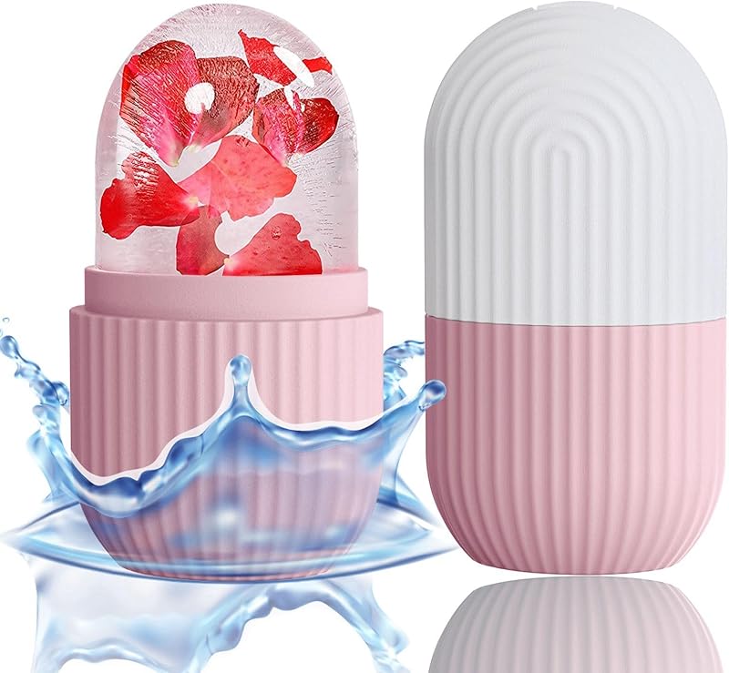 Zermet 1 XHJRI Ice Cube Roller Massager for Face, Eyes and Neck Naturally Conditioning and Skin Care,De-Puff Eye Bags,Reduce Migraine Pain,Reusable Massage Silicone Ice Mold (Pink)