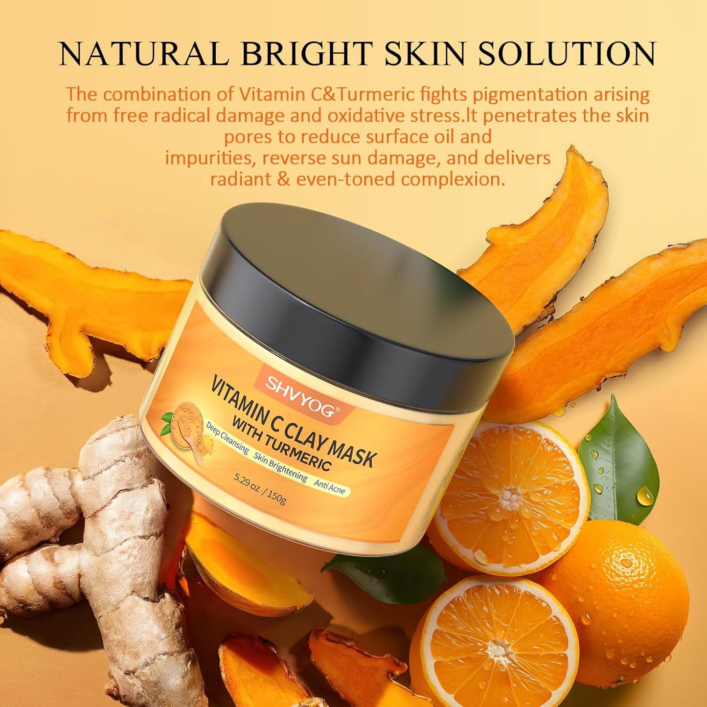 Zermet 1 Vitamin C Face Mask with Kaolin Clay and Turmeric for Dark Spots, Dull Skin, Skincare Facial Mask for Controlling Oil and Refining Pores 5.29 Oz