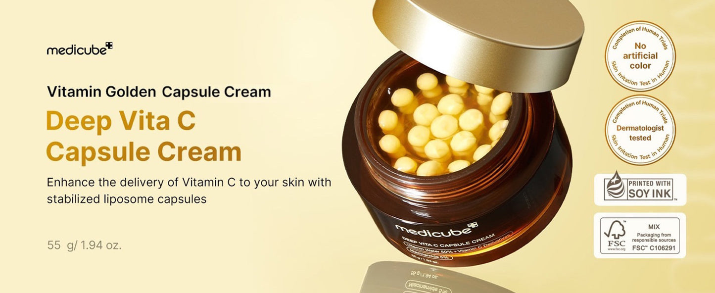 Zermet 1 medicube Deep Vitamin C Golden Capsule Face Moisturizer - Liposome Capsules For Wrinkles, Skin Radiance - Transparent Gel for Glow Hydration - Korean Skin Care 1.94 oz