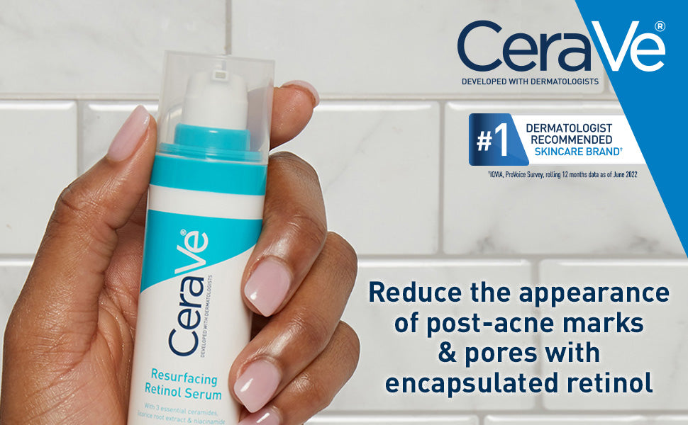 Zermet 1 CeraVe Resurfacing Retinol Serum For Post Acne Marks, Formulated With Licorice Root Extract & Niacinamide, Brightening Serum & Pore Minimizer For Face, Post Acne Skin Barrier Repair, Non-Comedogenic