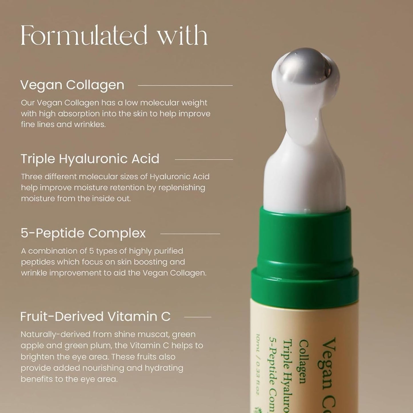 Zermet 1 Zermet 1 Vegan Collagen Eye Serum - K Beauty Triple Hyaluronic Acid & Peptide Collagen Serum Improve Skin Elasticity, Reduce Fine Lines & Dark Circles - Vegan Korean Skin Care Eye Cream - 0.33 fl. oz.