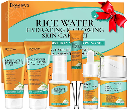 Zermet 1 Skin Care Set,Women Teen Glass Skincare Rice Water Hydrate Glow Repair Anti-Aging Facial Routine Kit Gift Set for Womens Mom Wife Teenager Girl Birthday Trendy Stuff Christmas Gifts Stocking Stuffers