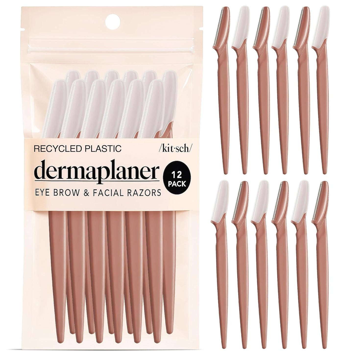 Zermet 1 Kitsch Dermaplane Razor for Women Face - Face Razors for Women and Men - Eyebrow Trimmer, Shaver, Recycled Plastic Dermaplaning and Skin Care Tool - Terracotta, 12 pcs