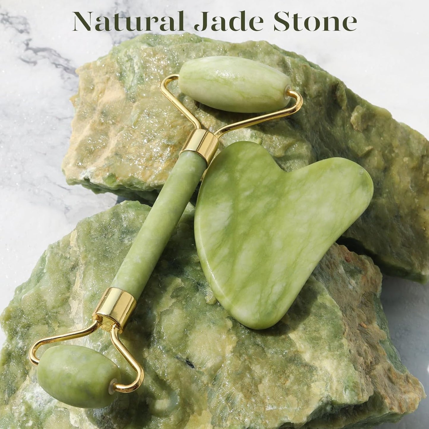 Zermet 1 BAIMEI IcyMe Gua Sha & Jade Roller Facial Tools Face Roller and Gua Sha Set for Puffiness and Redness Reducing Skin Care Routine, Self Care Gift for Men Women - Green