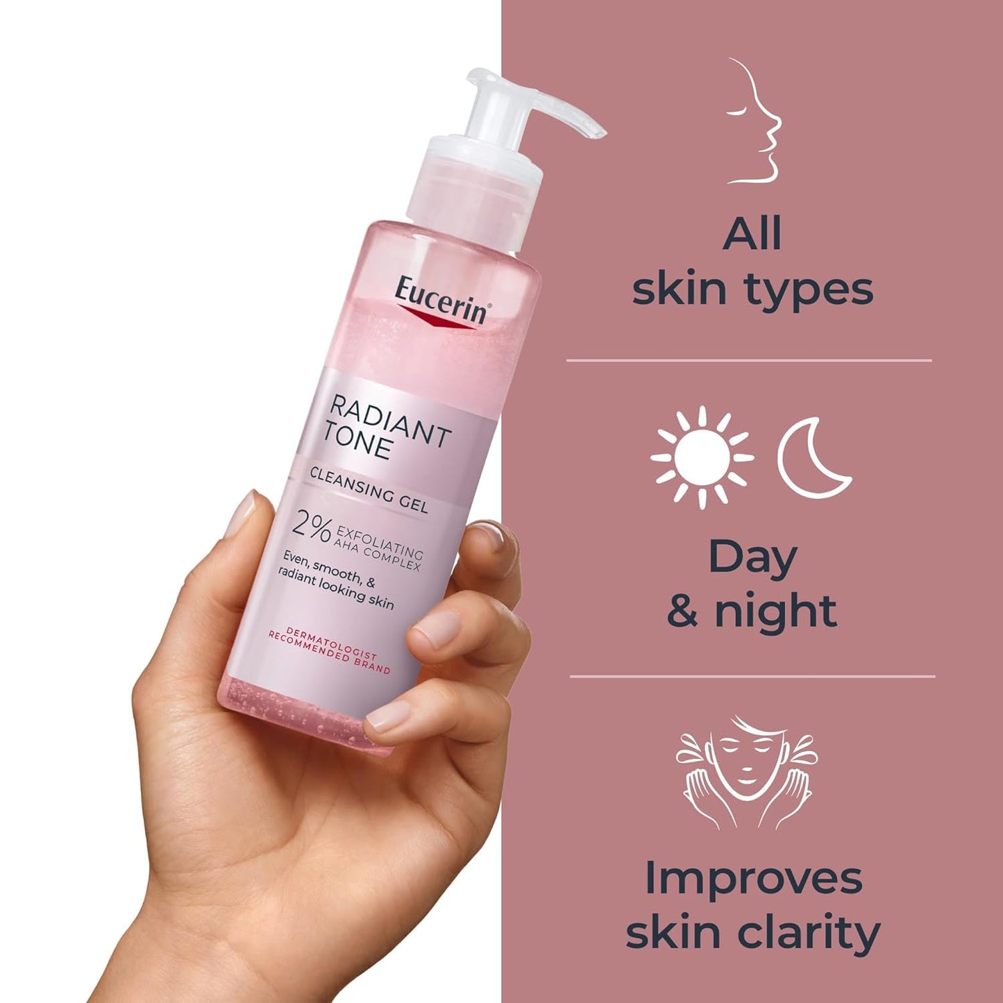 Zermet 1 Eucerin Radiant Tone Face Cleanser Gel with 2% Exfoliating AHA Complex, Gentle Face Wash Improves Skin Clarity and Boosts Radiance, All Skin Types, 6.8 Fl Oz Bottle