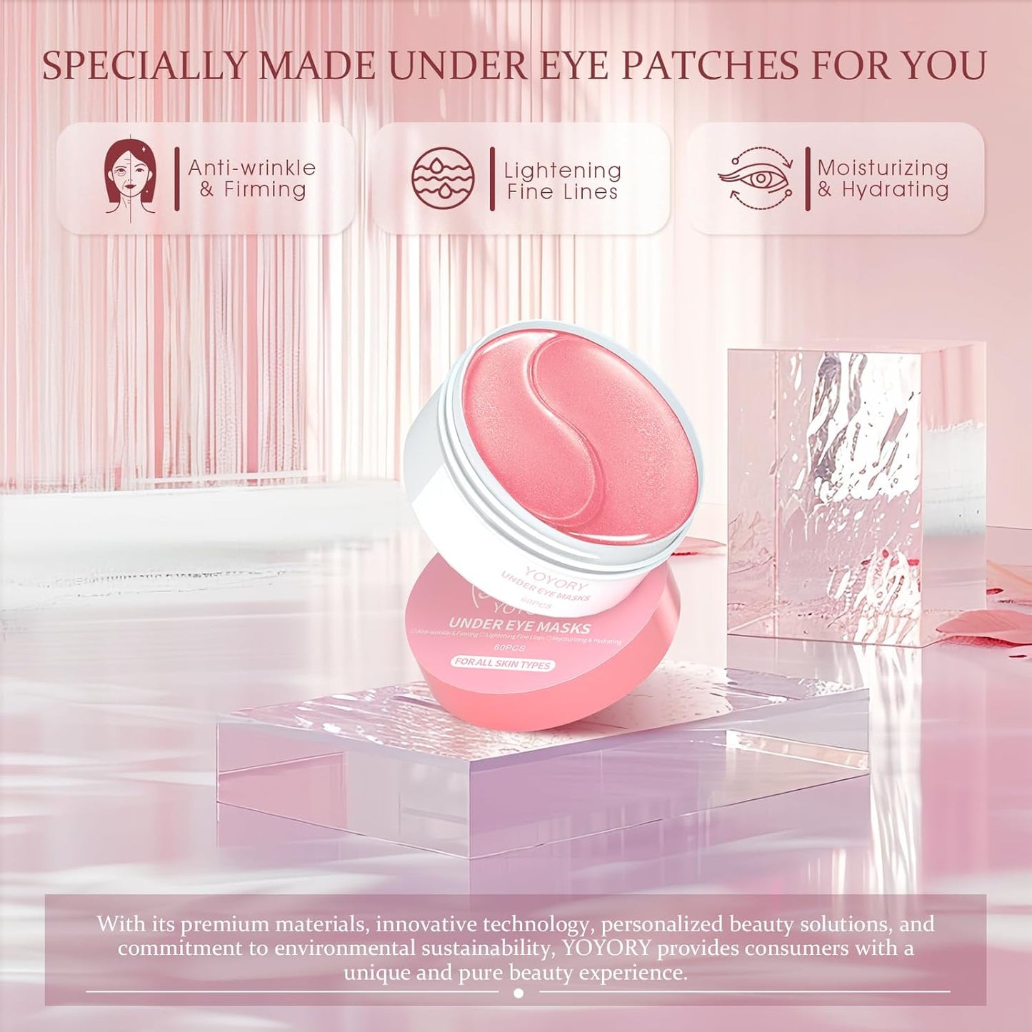 Zermet 1 Under Eye Patches Masks - for Dark Circles, Puffiness, Eye bags,and Fine Lines Smoothing Skin Care Treatment with Collagen and Hyaluronic Acid for Women and Men, (60 Pcs) Pink