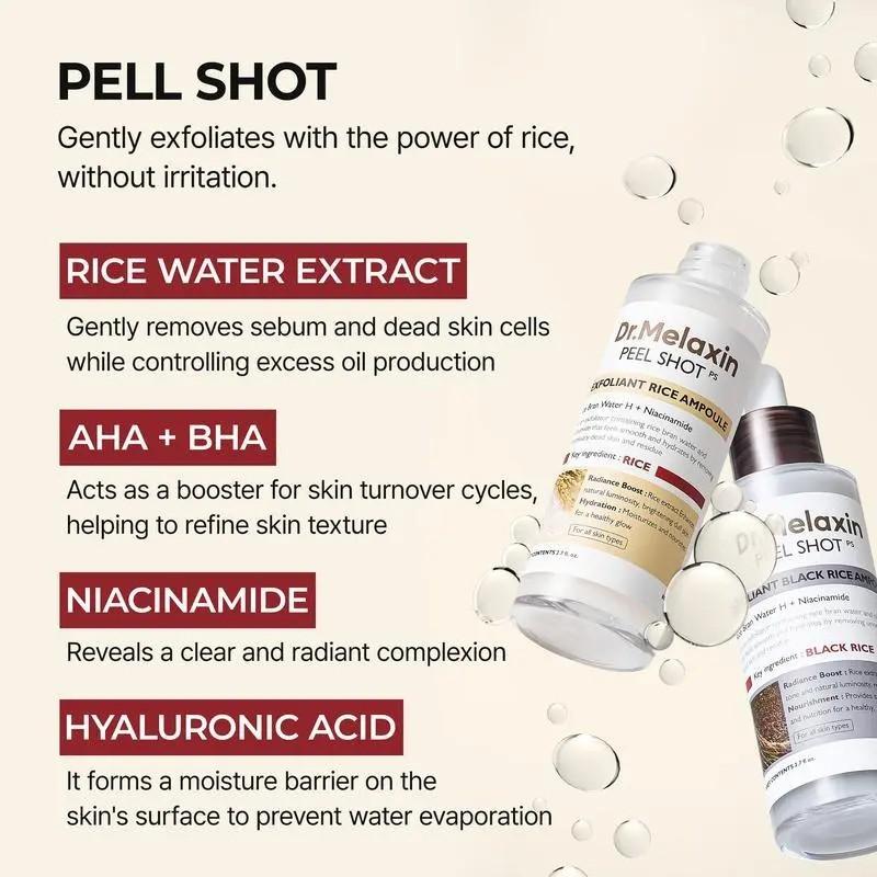 Zermet 1 Peel Shot Glow Rice Ampoule Duo -Serums for Brightening, Exfoliating, andMoisturizing -Suitable for All Skin Types