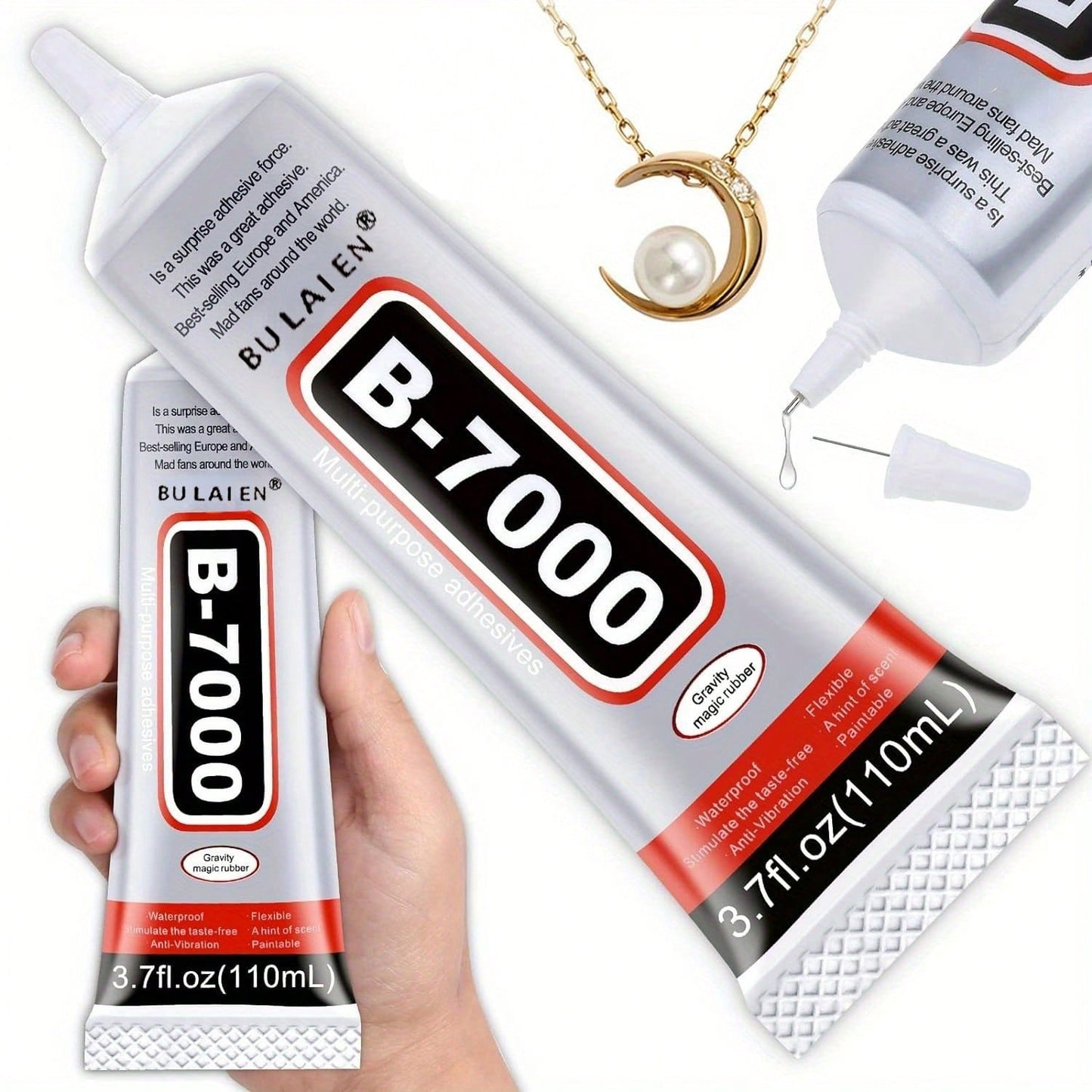 B7000 Rhinestones Glue For Crafts, 25/50/110ML Clear B-7000 Super Jewelry Glue Transparent Industrial Adhesive For Fabric Phone Repair Jewelry Making Crystal Gem Tac Nail Art Stone Wood Glass Back To School