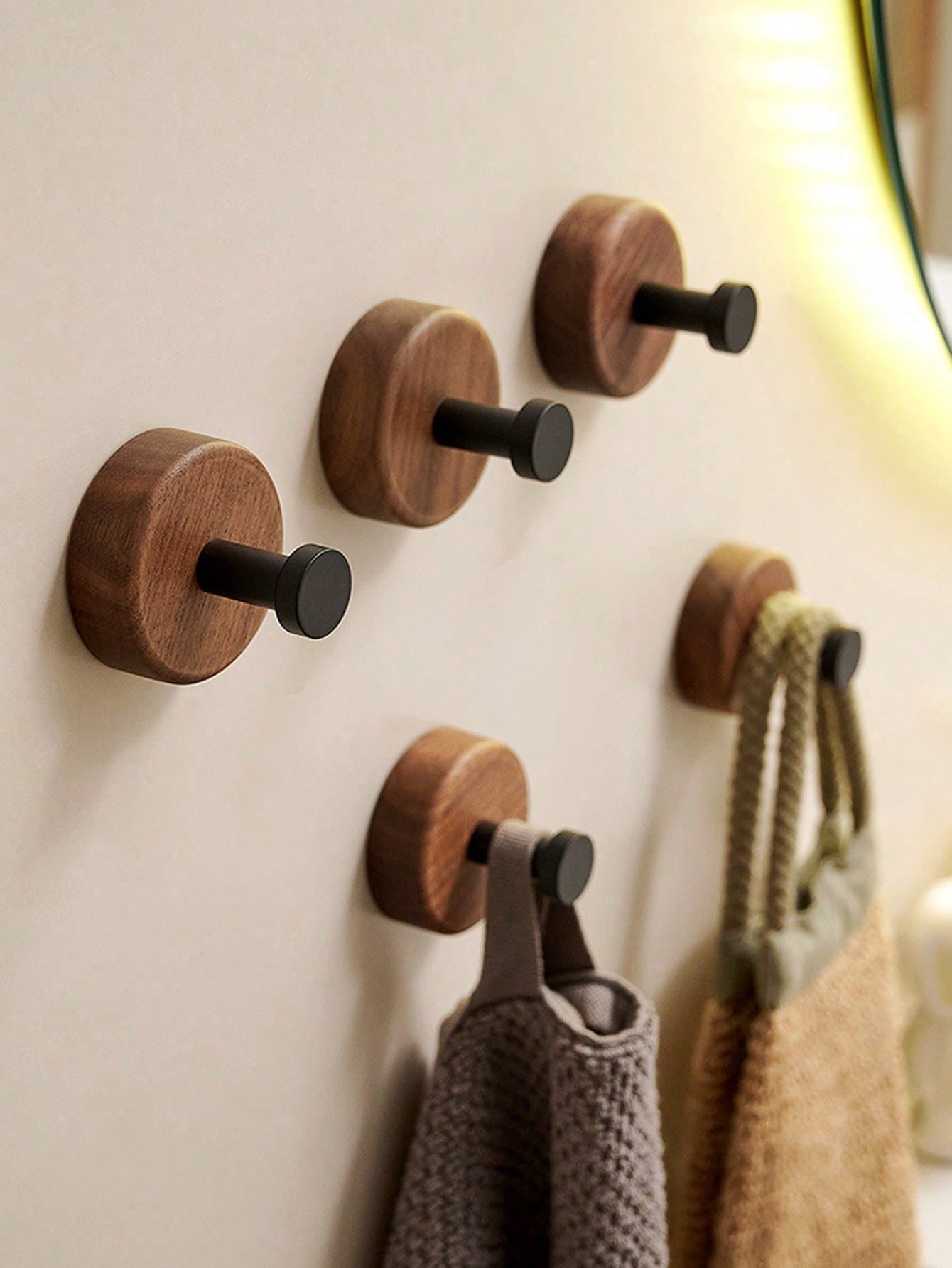 3M 1pc Walnut Wooden Wall Mounted Hook Without Drilling