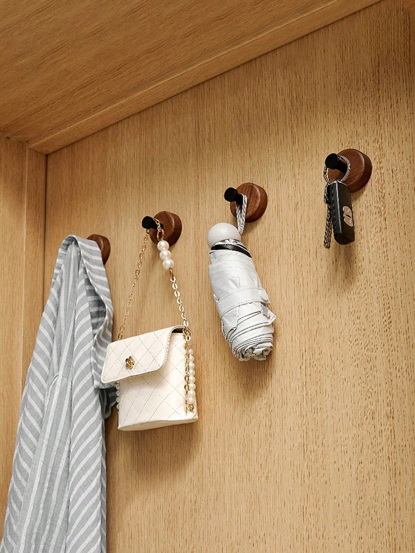 3M 1pc Walnut Wooden Wall Mounted Hook Without Drilling