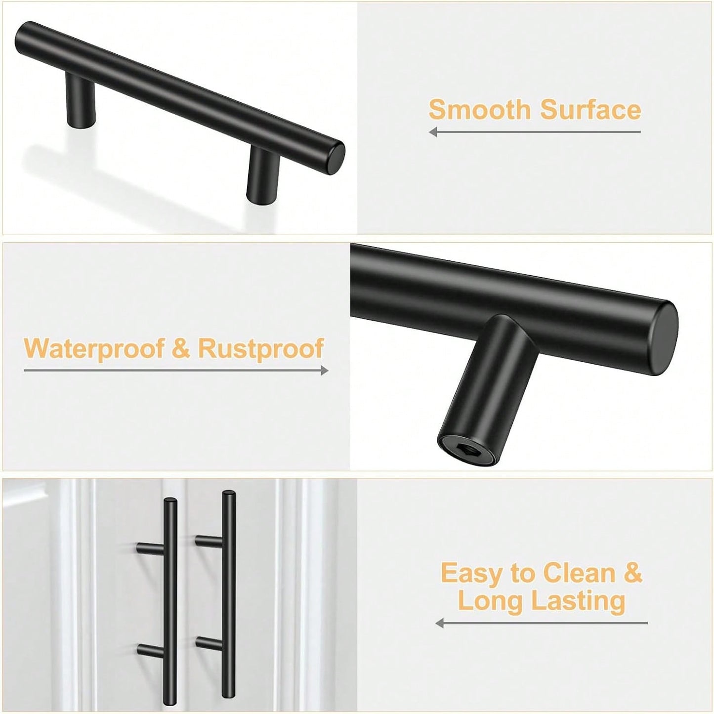 30 Pack 5 Inch Cabinet Handles Matte Black Cabinet Pulls Stainless Steel Drawer Handles For Kitchen Cabinet Hardware 3 Inch Hole Centers