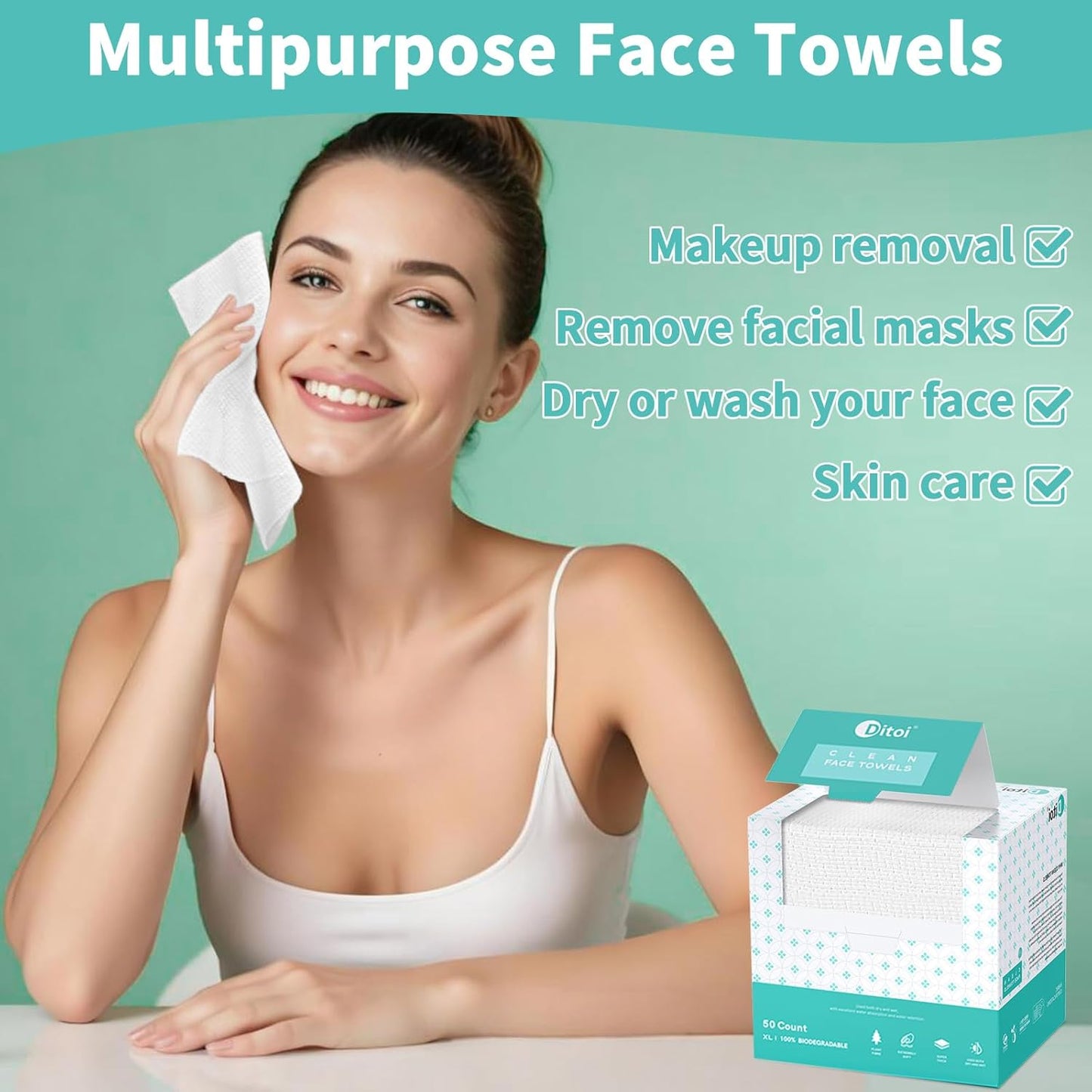 Zermet 1 Face Towels, 10"×12" Disposable Face Towel, Face Towelettes XL, Ultra Soft Makeup Remover Dry Wipes, Thick Face Towel for Sensitive Skin, 50 Count (1 Pack)
