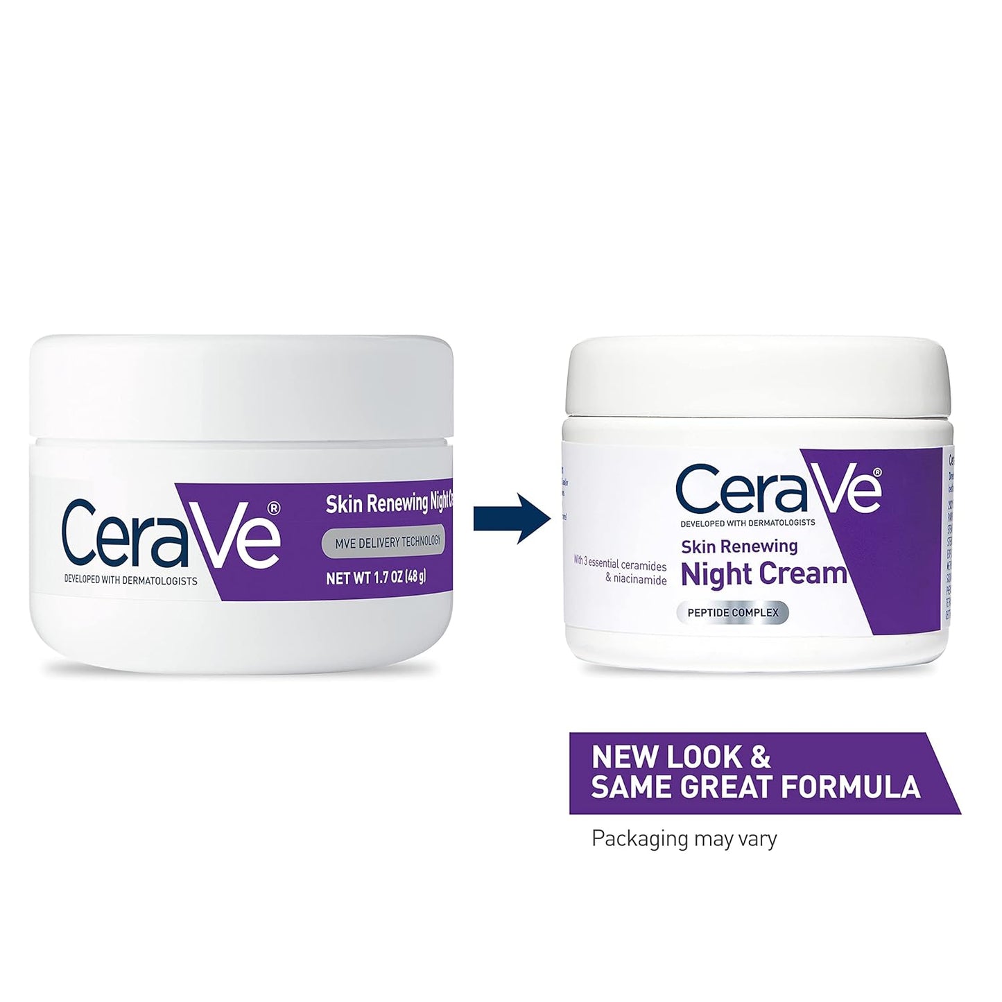 Zermet 1 CeraVe Skin Renewing Night Cream, Niacinamide, Peptide Complex, and Hyaluronic Acid Moisturizer for Face, 1.7 Ounce, Packaging may Vary