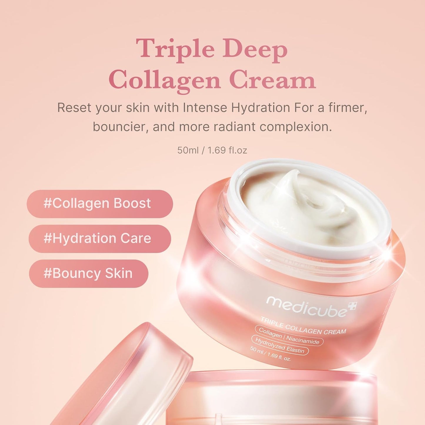 Zermet 1 medicube Triple Collagen Cream - Hydrating & Firming Moisturizer with Hyaluronic Acid, Premium Elastin, Shea Butter - Wrinkle Care & Boosts Elasticity - Korean Skincare, 1.69 oz