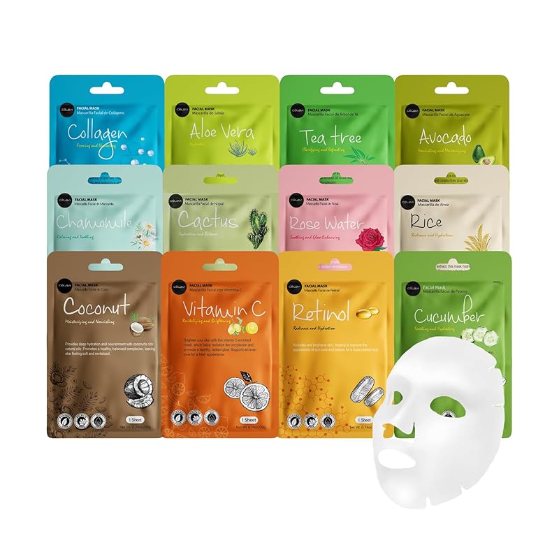 Zermet 1 Zermet 1 Facial Sheet Face Mask Variety Set Classic Authentic Korean Moisturizing Skincare (12-Packs)