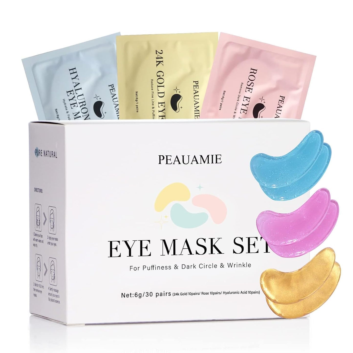 Zermet 1 Under Eye Patches Gold and Hyaluronic Acid for puffy eyes,Rose Eye Masks for Dark Circles and Puffiness skin care Smooth Wrinkles products 30 Pairs