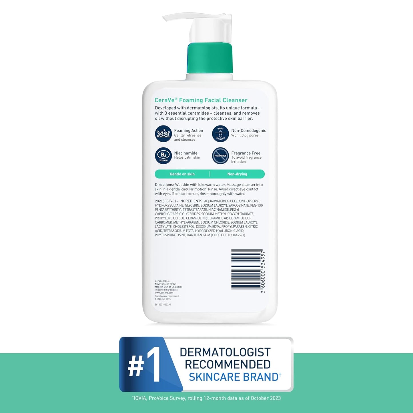 Zermet 1 CeraVe Foaming Facial Cleanser, Daily Face Wash for Oily Skin, Hyaluronic Acid + Ceramides + Niacinamide, Fragrance Free & Paraben Free, Non-Drying Oil Control Face Wash, 19 Fluid Ounce