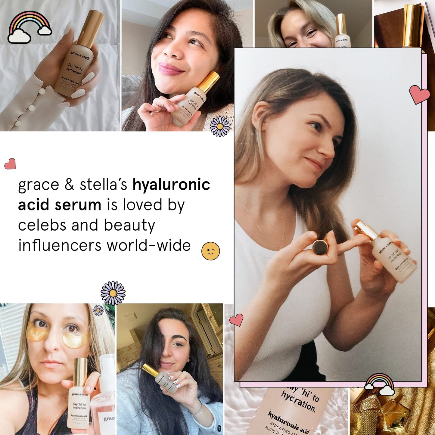 Zermet 1 grace & stella Award Winning Hyaluronic Acid Serum (50ml/1.7 fl oz) Hydrating Hyaluronic Acid Serum for Face - Acido Hialuronico for Women - Remove Fine Lines, Wrinkles, Anti Aging - Vegan Skincare