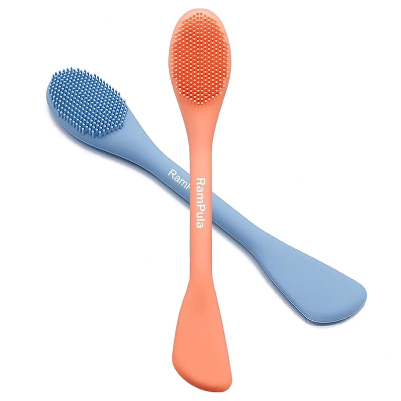 Zermet 1 Facial Cleansing Brush, 2 in 1 Silicone Face Mask Brush & Face Scrubber, For Exfoliating, Massaging, Remove Blackheads, Makeup Skincare Removal, Applicator for Mud, Clay, Body Lotion, DIY Mask