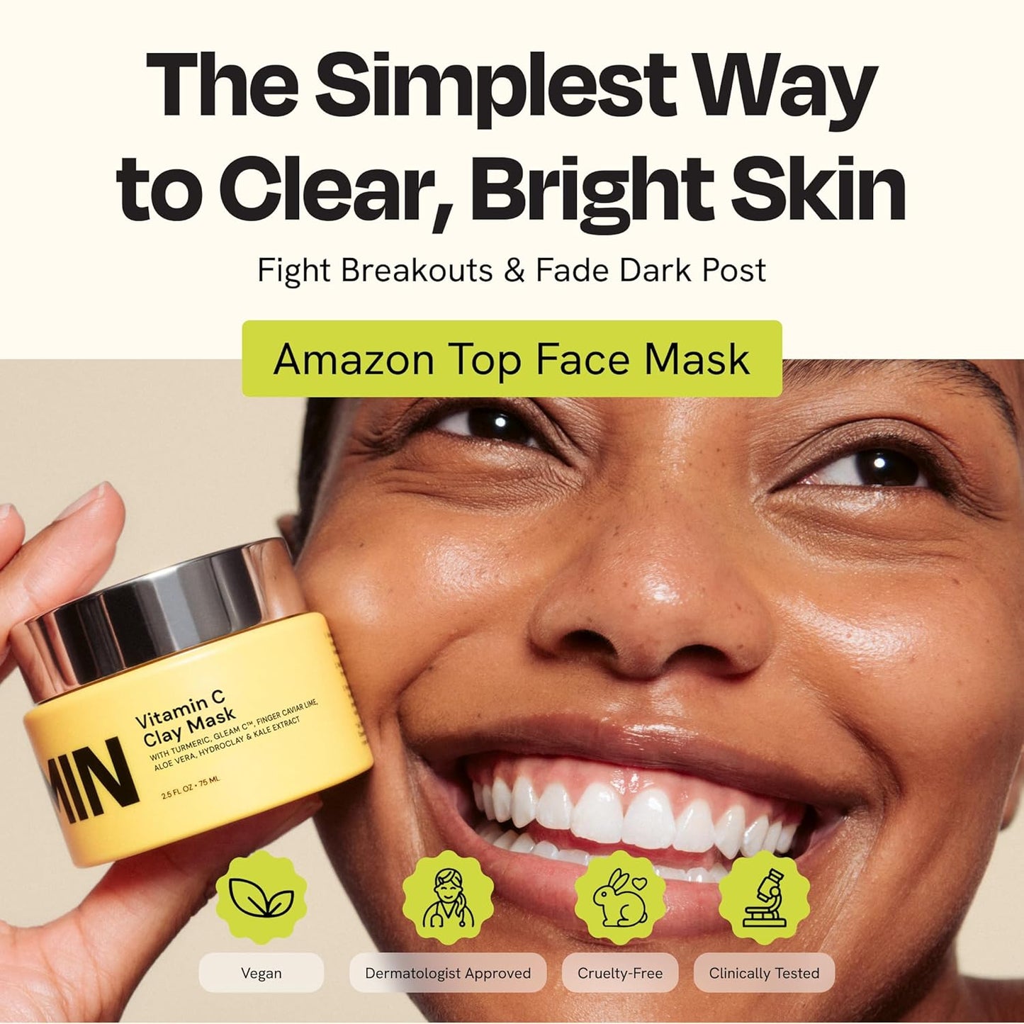 Zermet 1 Gleamin Vitamin C Clay Mask for Dark Spots, Turmeric Clay Face Mask Skin Care, Deeply Cleanses & Refines Pores, Brightens Uneven Tone and Helps Improve Post-Blemish Scarring & Texture, Up to 20 Uses