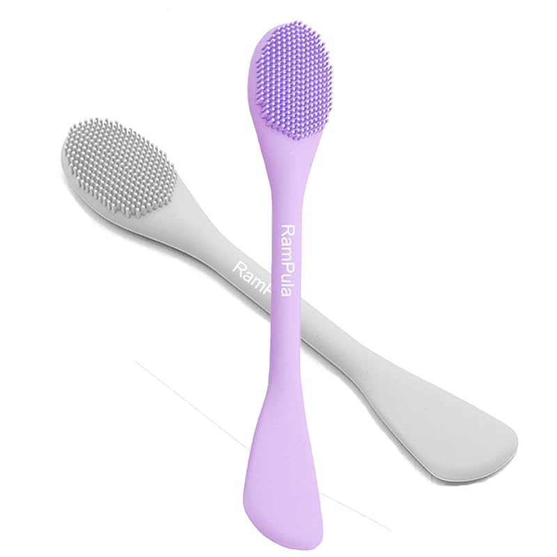 Zermet 1 Facial Cleansing Brush, 2 in 1 Silicone Face Mask Brush & Face Scrubber, For Exfoliating, Massaging, Remove Blackheads, Makeup Skincare Removal, Applicator for Mud, Clay, Body Lotion, DIY Mask