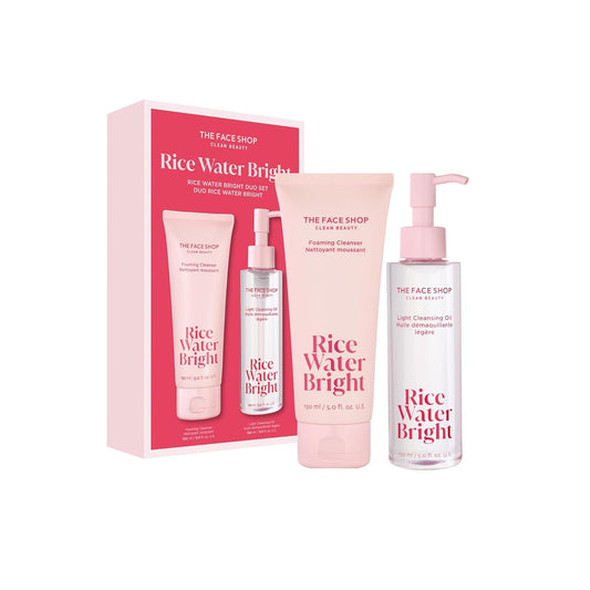Zermet 1 The Face Shop Rice Water Bright Double Cleansing Duo Set with Ceramide, Korean Skin Care, Gentle Face Wash & Pore Control Cleansing Oil, Hydrating, Moisturizing, Vegan Facial Cleanser, Makeup Remover