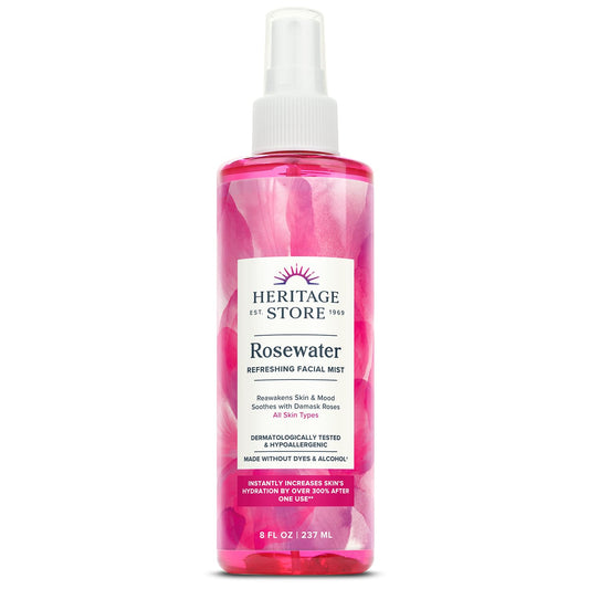 Zermet 1 HERITAGE STORE Rosewater - Refreshing Facial Mist for Glowing Skin with Damask Rose, All Skin Types - Rose Water Spray for Face, Made Without Dyes or Alcohol, Hypoallergenic, Vegan, Cruelty Free, 8oz