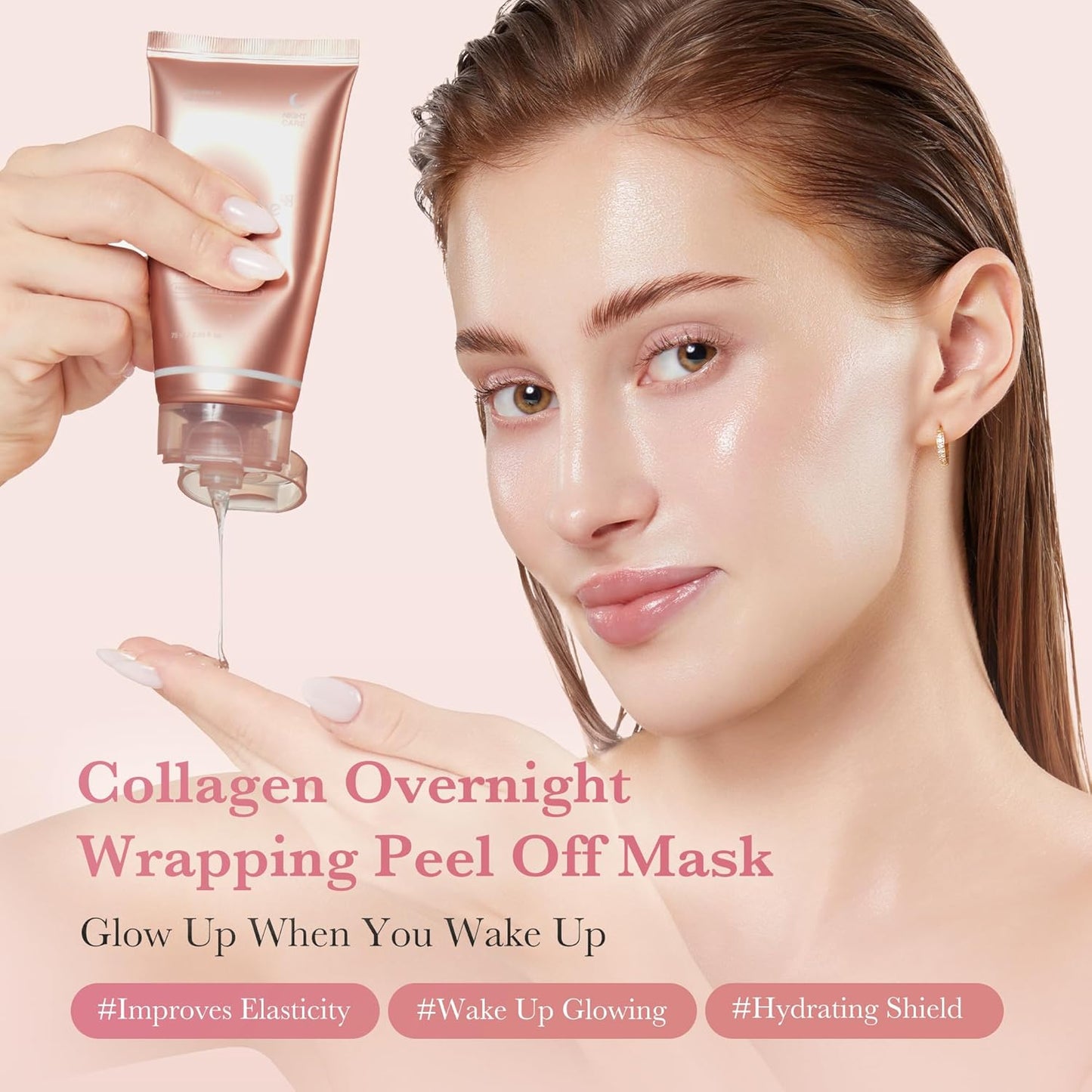 Zermet 1 medicube Collagen Overnight Wrapping Peel Off Facial Mask Pack - Elasticity & Hydration Care, Reduces Sagging & Dullness - Hydrolyzed Collagen For Glowing Skin - Korean Skin Care, 2.53 fl.oz