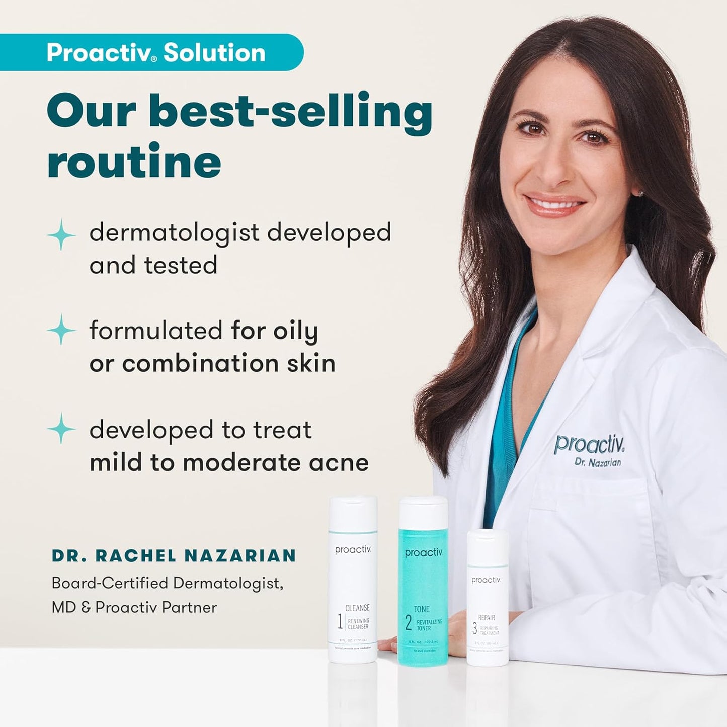 Zermet 1 Proactiv 3 Step Acne Treatment - Benzoyl Peroxide Face Wash, Repairing Acne Spot Treatment for Face and Body, Exfoliating Toner - 30 Day Complete Acne Skin Care Kit