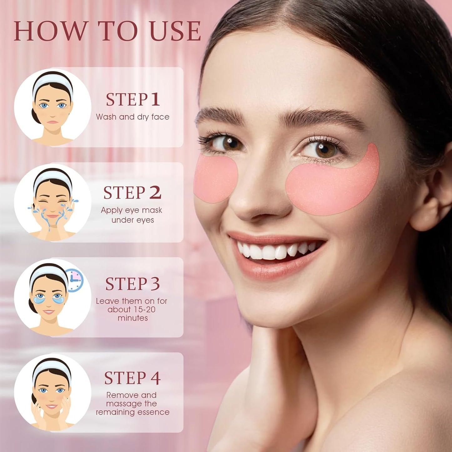 Zermet 1 Under Eye Patches Masks - for Dark Circles, Puffiness, Eye bags,and Fine Lines Smoothing Skin Care Treatment with Collagen and Hyaluronic Acid for Women and Men, (60 Pcs) Pink