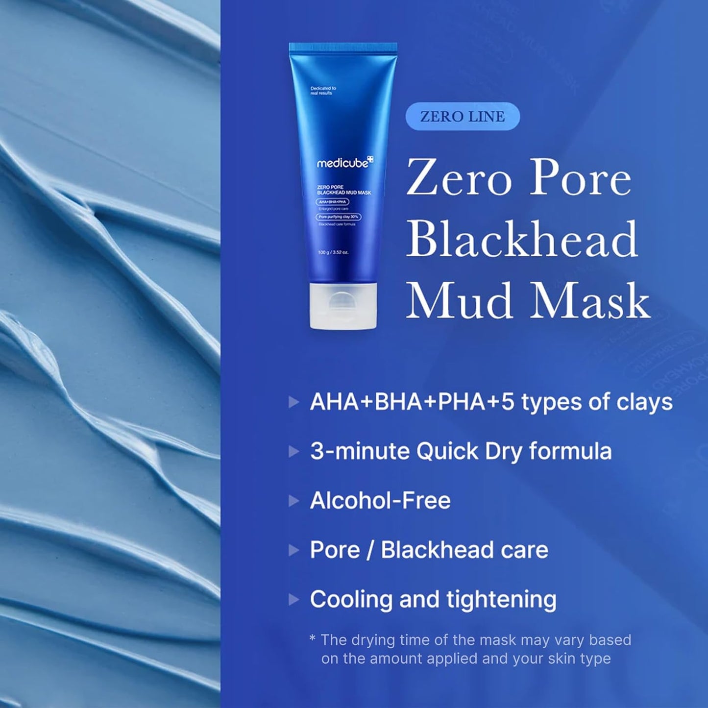 Zermet 1 Medicube Zero Pore Blackhead Mud Facial Mask - Skin Cooling & Pore Tightening - 3 Minute Quick Dry Formula with AHA, BHA, PHA, and Pore-Purifying Clay - Korean Mud Mask 3.52 oz