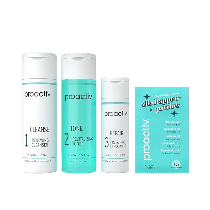 Zermet 1 Proactiv 3 Step Acne Treatment - Benzoyl Peroxide Face Wash, Repairing Acne Spot Treatment for Face and Body, Exfoliating Toner - 30 Day Complete Acne Skin Care Kit